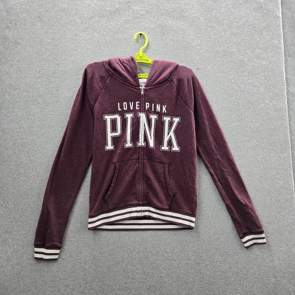 PINK Victoria's Secret Women Hoodie M Purple Logo Text Campus Zipper